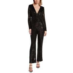 Bardot Black Sequin Plunge Neck Dita Long Sleeve